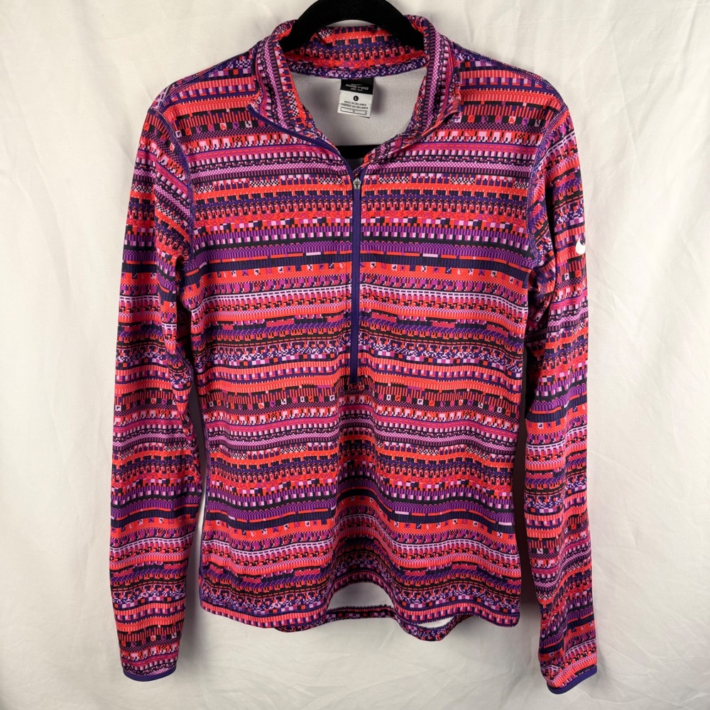 Nike Pro‎ Dri-Fit Women's Half Zip Pullover Pink Purple Colorful Print Large